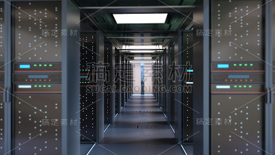 服务器室或服务器计算机。3 d渲染。