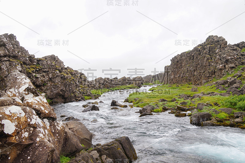 冰岛Thingvellir国家公园的Oxararfoss