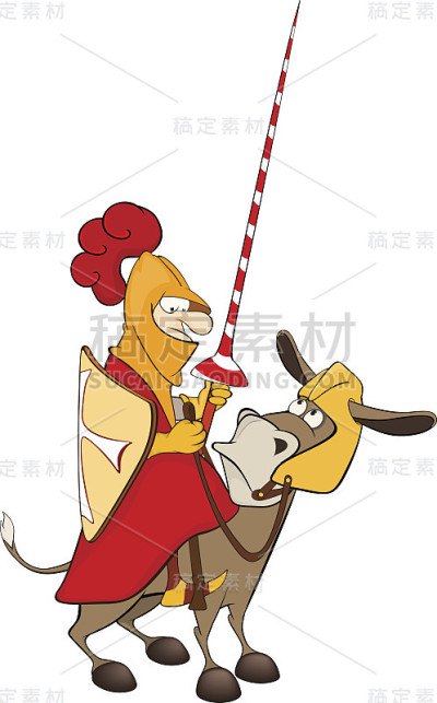 插图的一个骑士和骑士驴卡通人物
