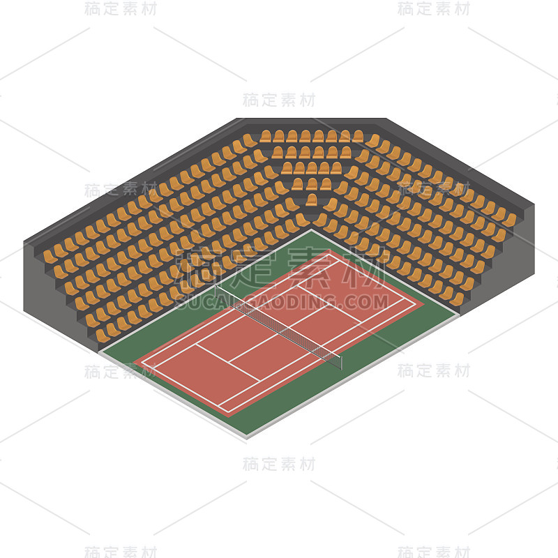 网球场等距，矢量图。