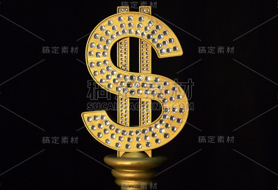 在黑色背景上镶有发光石头的金元符号。