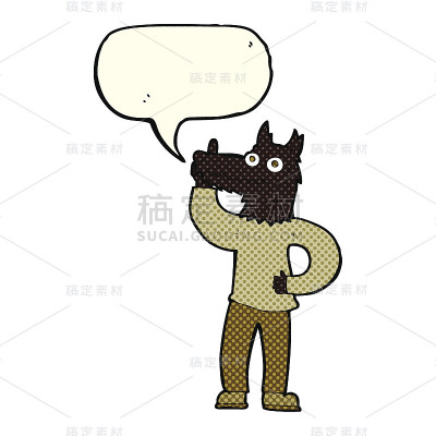 卡通狼人用思想和言语泡泡