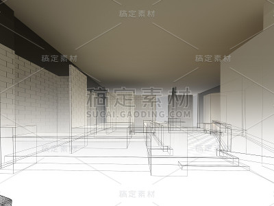 餐厅效果图设计，三维线框渲染