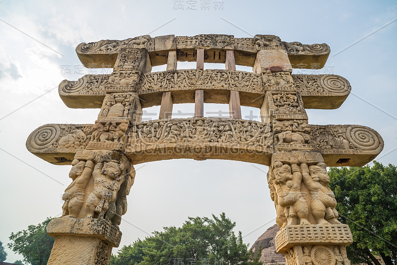 桑吉塔，古代佛教印度教造像细节，宗教神秘，石刻。印度中央邦的旅游目的地。