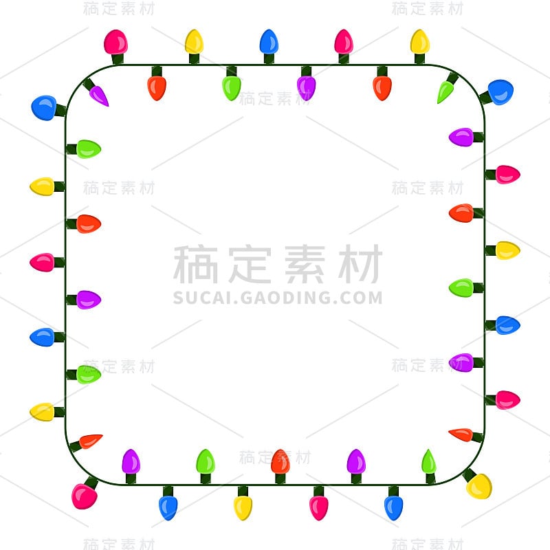 灯泡，花环广场边界圣诞设计孤立在白色的背景