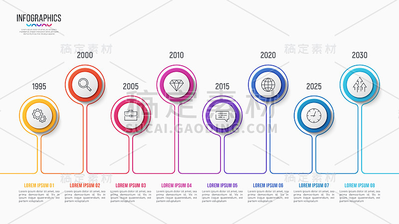 矢量8步信息图设计，时间线图