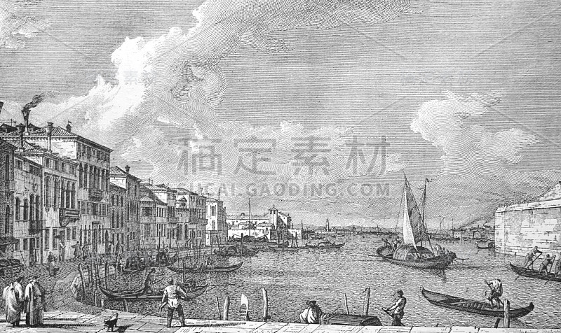 威尼斯的视图。大运河的尽头卡纳莱托在旧书安东尼奥运河，莫罗，1892年，巴黎