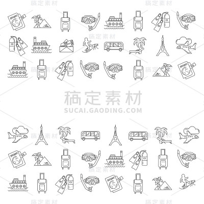 旅游图标向量集线性设计