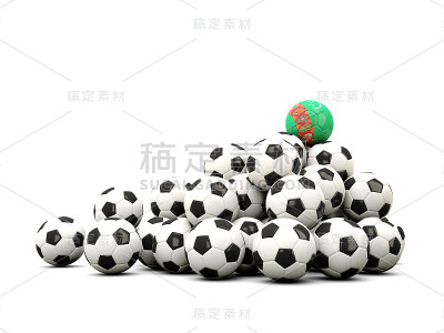 一堆带有土库曼斯坦国旗的足球
