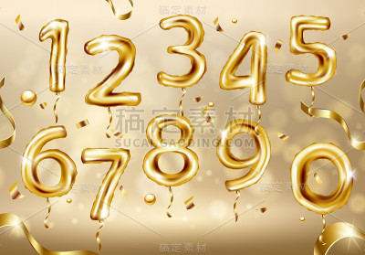 金色气球数量。矢量图