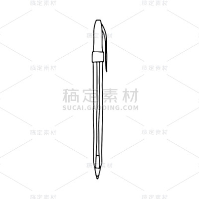 手绘涂鸦素描风格矢量插图钢笔与帽。黑色，孤立在白色背景。