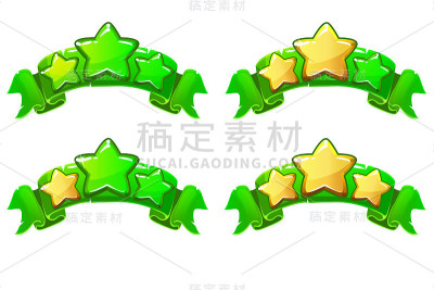 矢量关卡完成绿色丝带上有星星的排名横幅