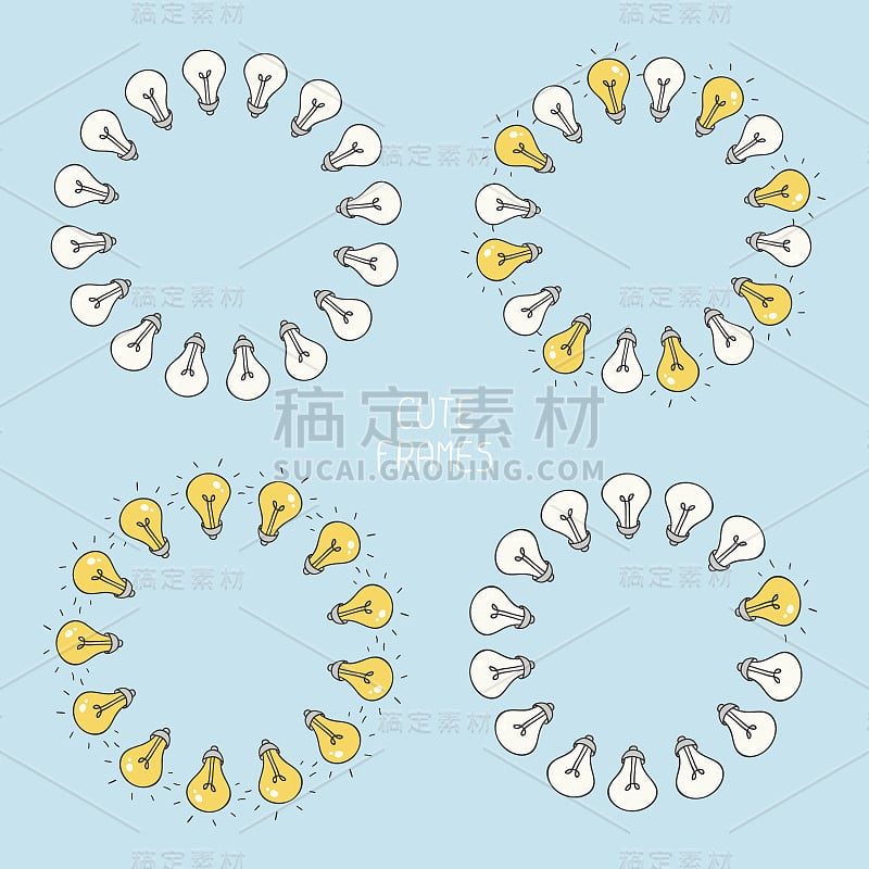 手绘灯泡框架。思想的象征。矢量插图。