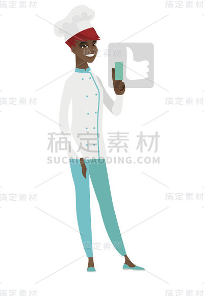 非裔美国人厨师按下按钮