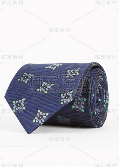 时髦的蓝色格子领带-蓝色滴答-滴答印花丝绸领带