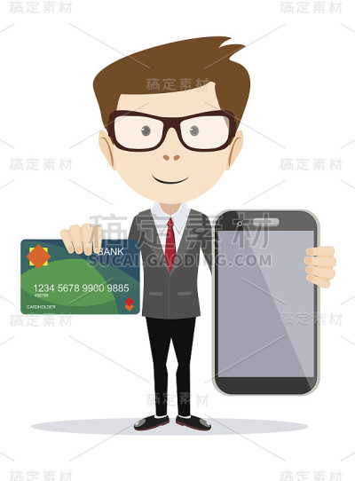 一个用信用卡在电话里付款的男人