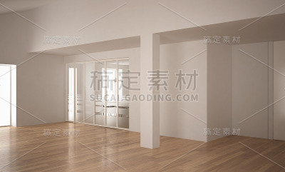 现代的空间，滑动门和木地板，简约的建筑室内设计