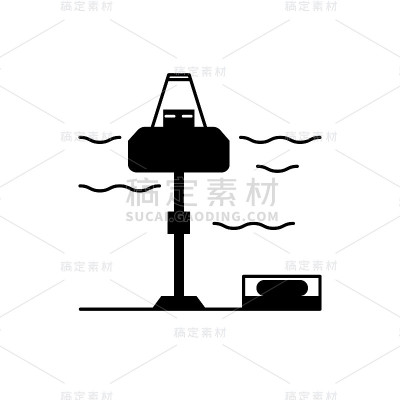 波浪能源站剪影图标在平面风格。