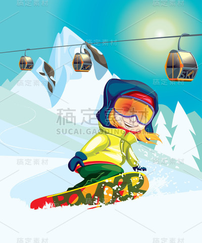 在山上滑雪