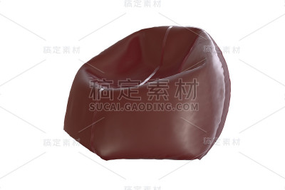 3 d渲染插图。棕色柔软的皮革豆袋室内现代设计孤立在白色背景与剪切路径。客体舒适的室内外现代家具概念