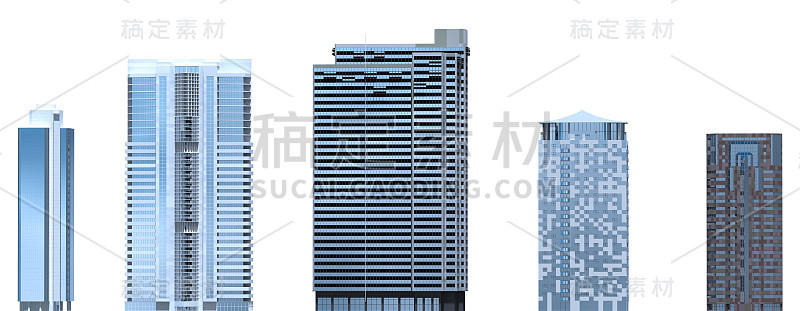 摩天大楼3D插图孤立在白色背景