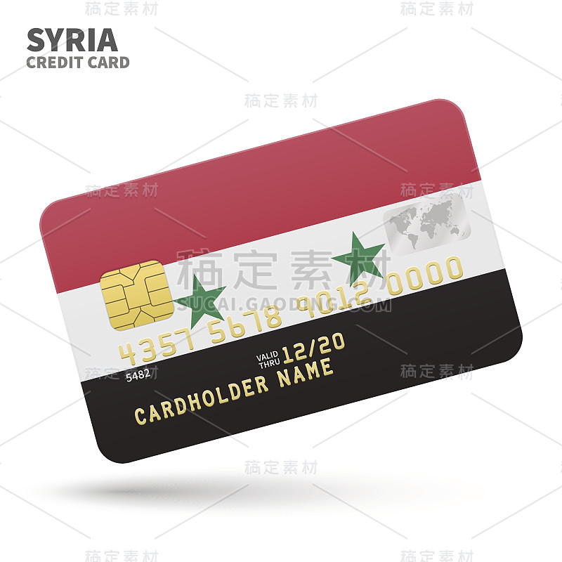 Credit card with Syria flag background for bank, p