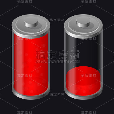 透明玻璃电池。低收费。红色