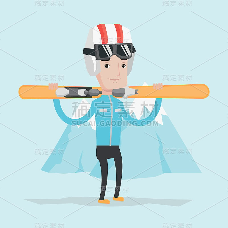 Man holding skis vector illustration.