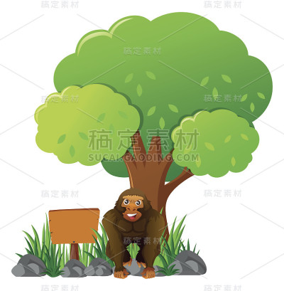 木制的标志和花园里的大猩猩