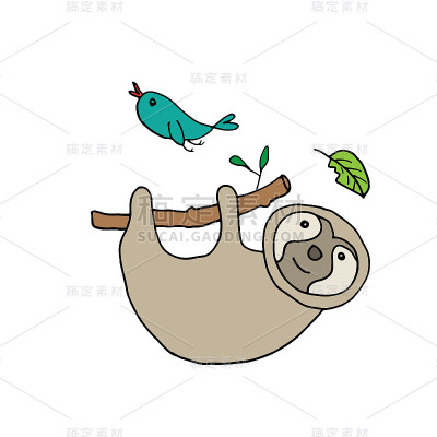 可爱的树懒卡通动物，婴儿和儿童打印设计矢量插图