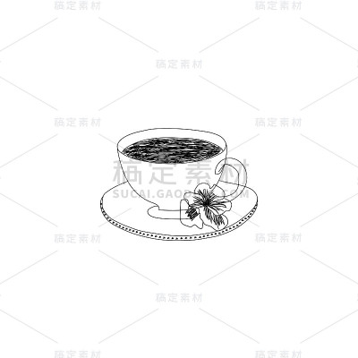 咖啡杯-矢量线画。