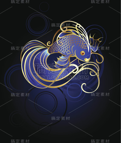 蓝色背景上的金鱼
