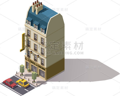 矢量等距巴黎建筑