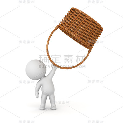 举起柳条篮子的3D角色