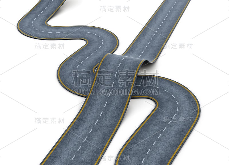 在白色的背景上，道路互相重叠。三维渲染