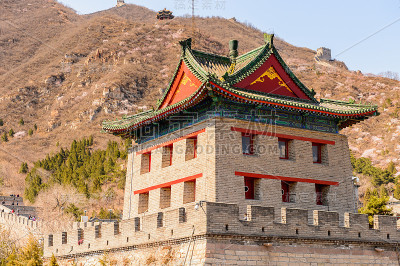 中国长城上的宝塔。世界七大奇迹之一。联合国教科文组织世界遗产