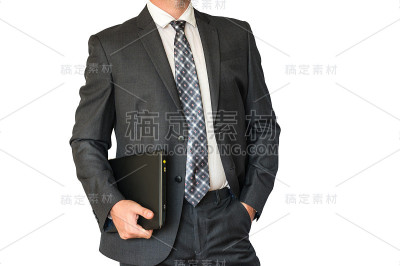 穿着西装拿着笔记本电脑的人