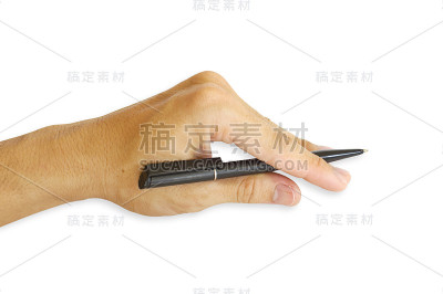 手握笔孤立的白色背景