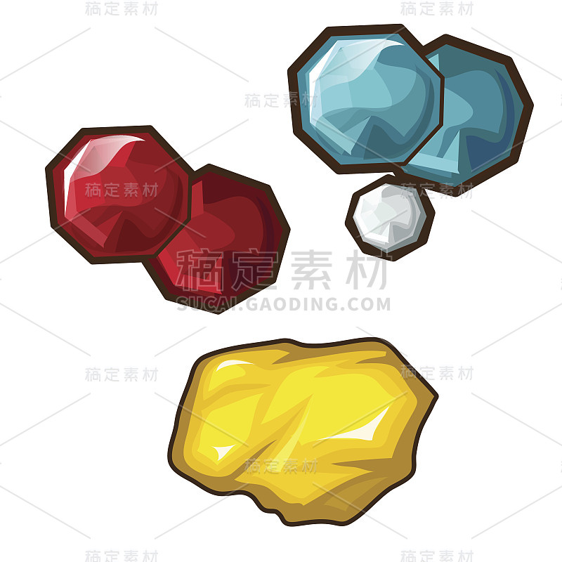 黄色，红色和蓝色宝石。向量