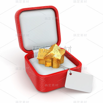 礼品盒与房子。房地产的概念。