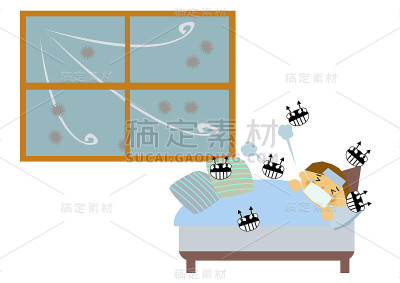 一个身体状况不佳的人的剪贴画。一个人打喷嚏的图像。一个人咳嗽的插图。流感病人正在接受流感治疗的人