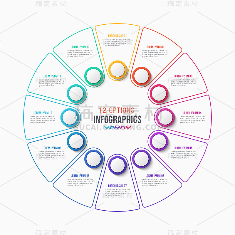 矢量12部分信息图形设计，圆图
