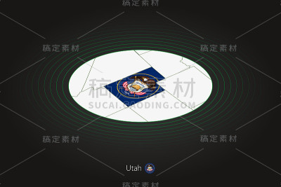 犹他州地图在深色，椭圆形地图与邻近的美国州。