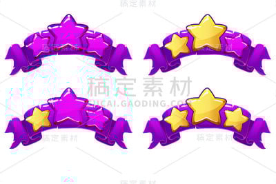 矢量水平完成排名旗帜与星星的紫色丝带