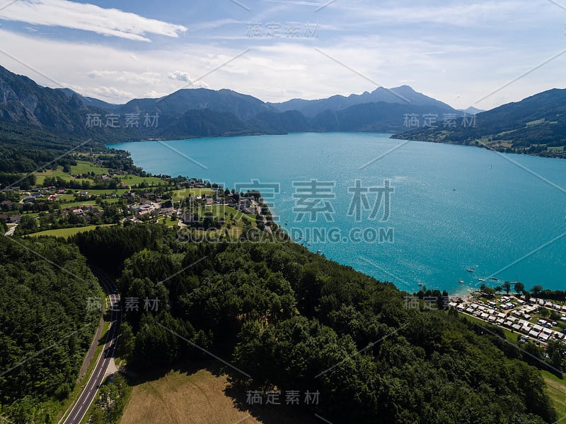 Attersee湖鸟瞰图，Attersee，上奥地利，奥地利