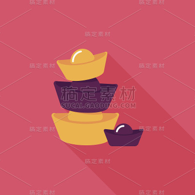 中国新年金锭装饰扁平图标，eps10