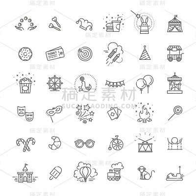 游乐园唱集。细线艺术图标