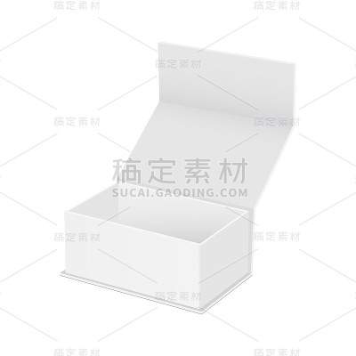 空白方形盒子与打开的盖子模型，孤立在白色背景