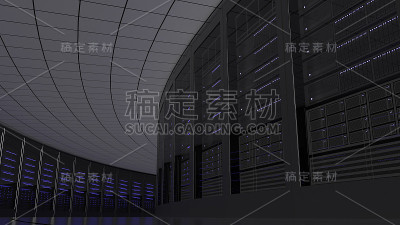 服务器机房机架。IT业务或数据中心概念。三维渲染