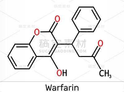 华法林,C19H16O4分子。华法林是一种抗凝药物，通常用于防止血凝块的形成。骨骼的化学公式